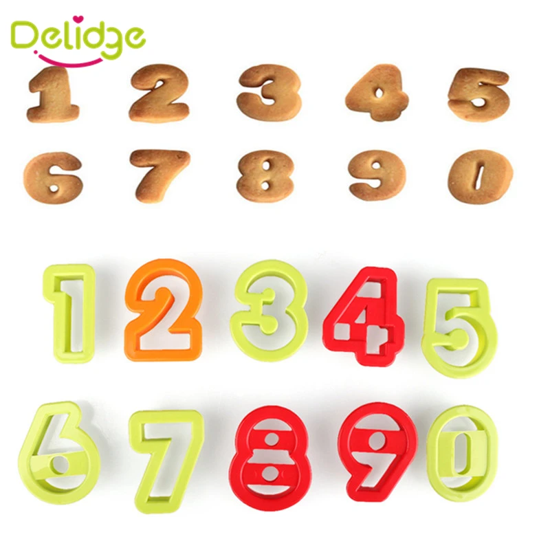 Delidge 10 шт./партия числом 0 9 Форма формы для печенья пластиковый случайного цвета