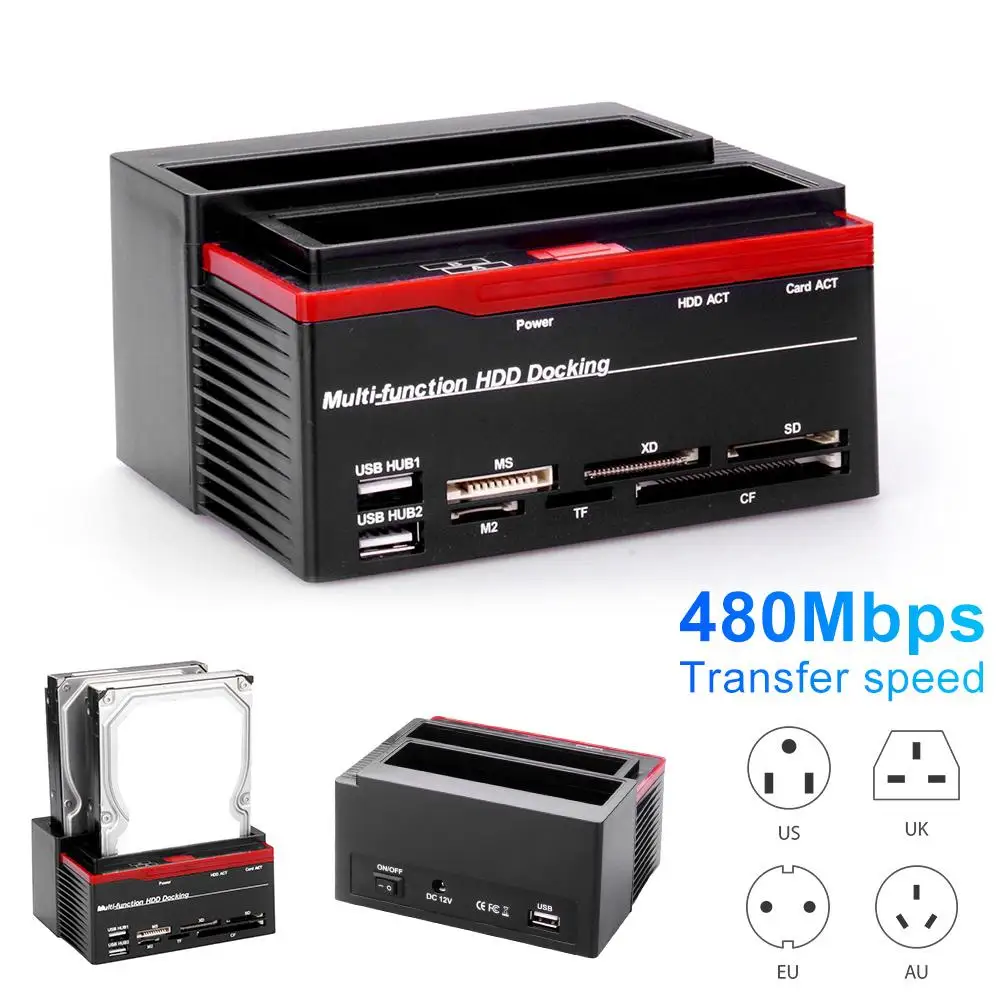 Многофункциональный двойной слот 2 5/3 5 дюйма IDE SATA SDD HDD док-станция кардридер |
