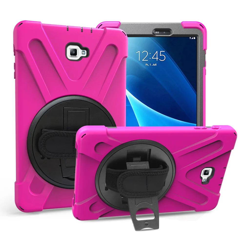 Rose Red Чехол для Samsung Galaxy Tab A A6 10,1 T580 T585 T580N дети Безопасный ударопрочный тяжелый силиконовый Жесткий чехол kickstand браслет на руку - Цвет: Rose Red