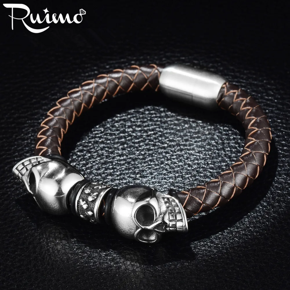 RUIMO 2019 модный мужской браслет в стиле панк из нержавеющей стали с бусинами форме