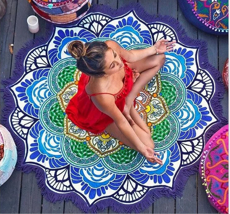 150 см полиэфирное хлопковое круглое пляжное полотенце для ванной йоги кисточка