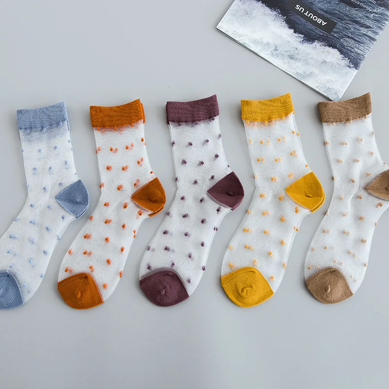 2019 винтажные прозрачные женские короткие носки с узором в горошек модные