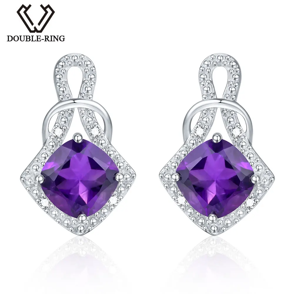 

DOUBLE-R 1.65ct Genuine Natural Amethyst 925 Sterling Silver Earrings Gemstone Earrings For Women Blue Earrings