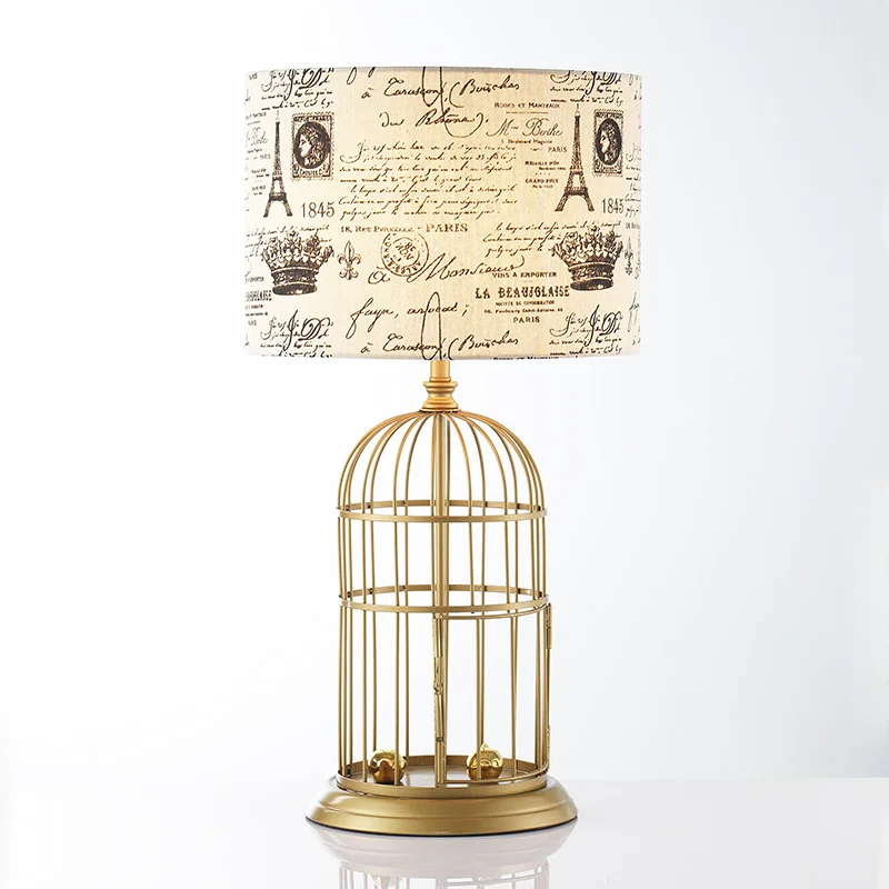 

American Style Country Fashion Iron Fabric Gold Bird Cage Table Lamps Bar Coffee Bedside Bedroom Home Decor Lighting Fixture