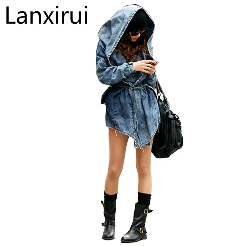 

Women Denim Jeans Coat Jacket New Women Jeans Coats Vintage Long Sleeve Slim Hoody Hooded Coat Roupas Femininos