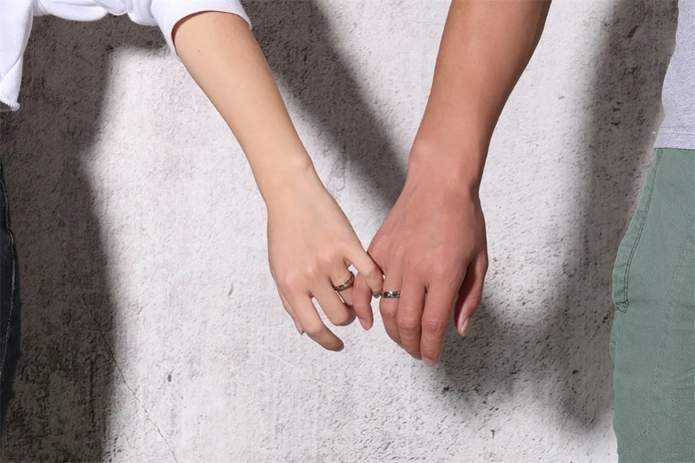 Парные кольца из нержавеющей стали с фианитом черно розовое золото|ring couple|true
