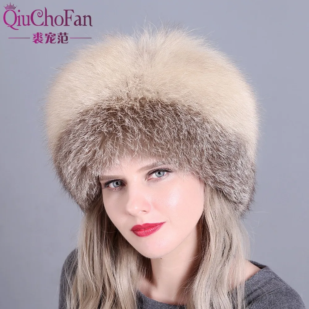 Зимняя шапка шапочки skullies Женщины cap Теплый меховой помпон толщиной с натуральным лисьим мехом cap натурального меха шляпа женская вязаная шапка женская крышка