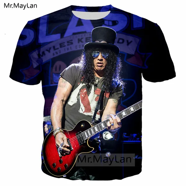 Slash Tshirt 04 Pop Rock Slash Guitar 3D Print T shirt Men/women Hard Rock Streetwear T-shirt Guns N‘ Roses Band Hip Hop Man Tshirt Clothes 6XL - Цвет: Slash Tshirt 04