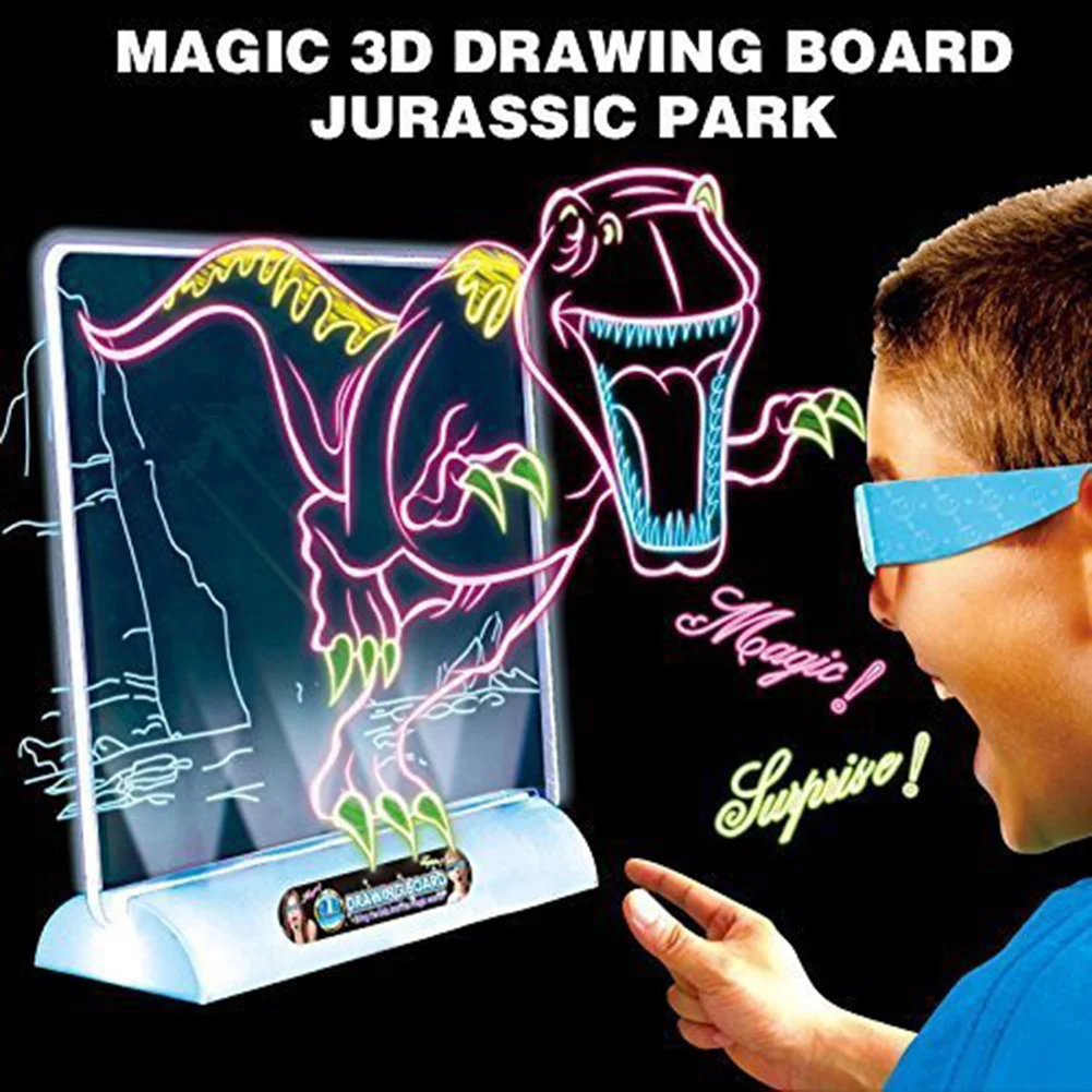 3D светящаяся доска для рисования динозавр игрушки lcd ранняя обучающая живопись стираемые Магические рисунки светящиеся подушечки с 3D очками детский подарок