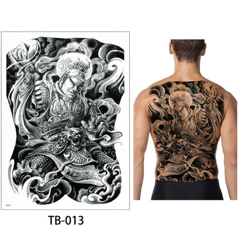 

1sheet 48*34cm New Large tattoo sticker full back chest temporary tattoos Black Three eye Buddha dragon wolf pattern female men