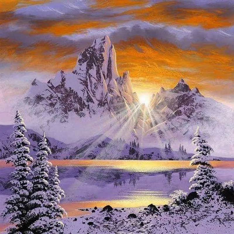 Алмазная 5d картина сделай сам с изображением снега гор дерева полная выкладка