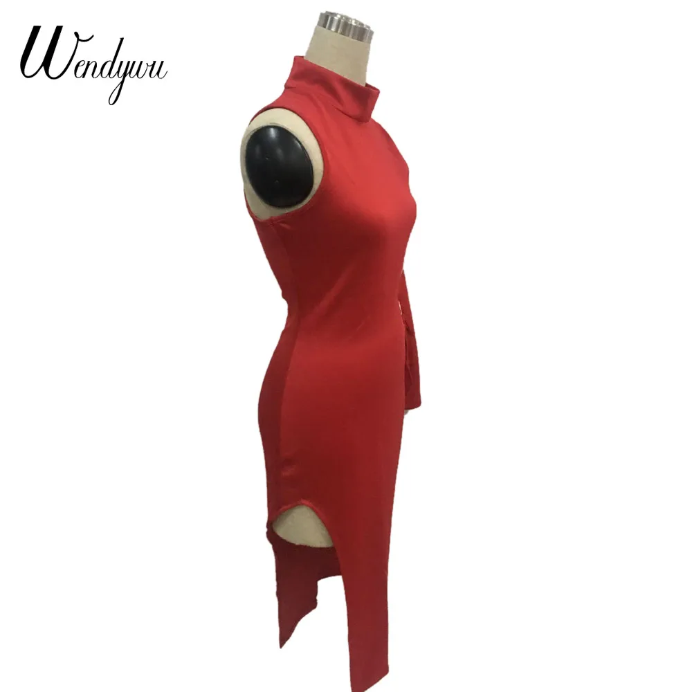 Женское платье карандаш Wendywu красное Клубное на одно плечо со шнуровкой и высоким