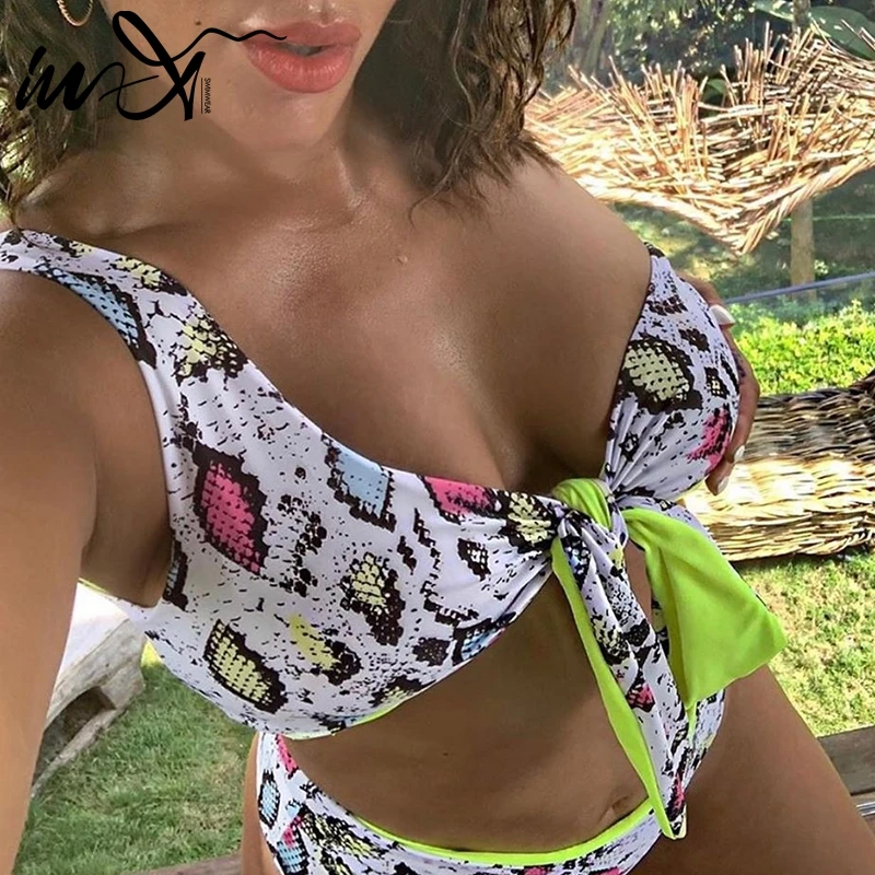 Женский купальник In X леопардовое бикини с высокой талией и принтом змеи на одно