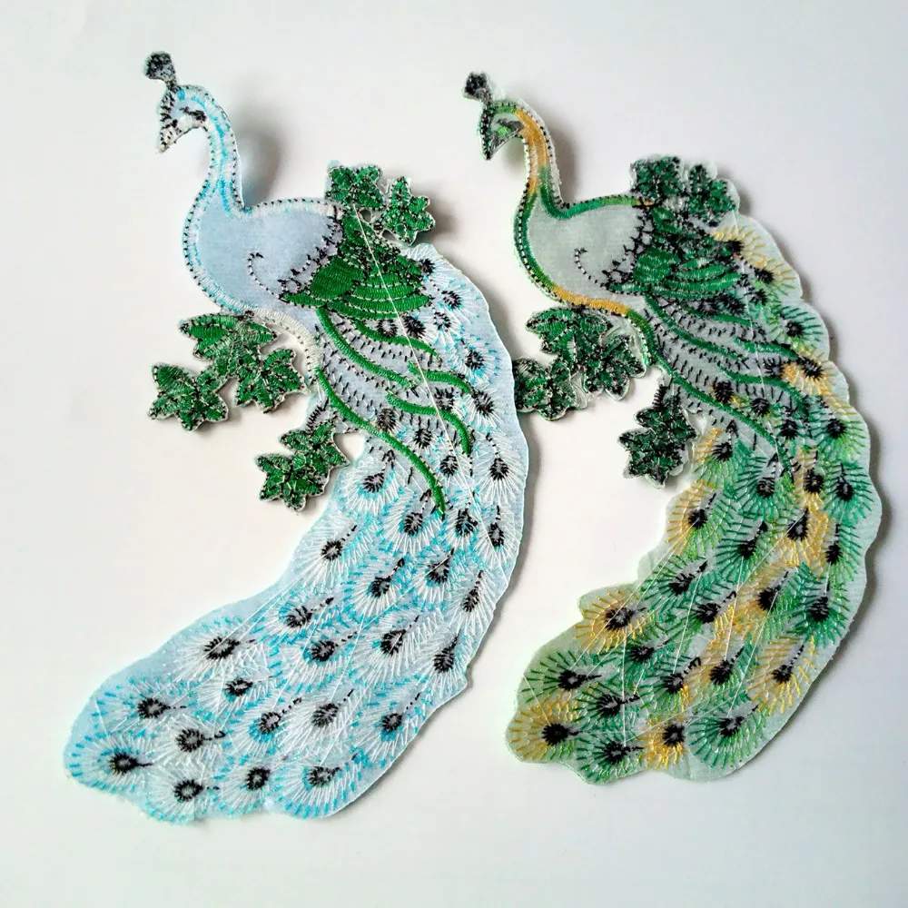 1 пара наклеек для одежды сшитых из ткани павлина с вышитой аппликацией|fabric patch