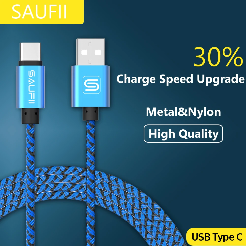 Оригинальный saufii Тип USB C кабель для Macbook OnePlus 5 3 Тип-C Зарядное устройство Провода