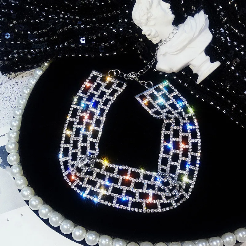 FYUAN, блестящие полностью Стразы, колье, ожерелья для женщин,, Bijoux, серебряный цвет, Кристальные ожерелья, массивные ювелирные изделия, вечерние, подарки