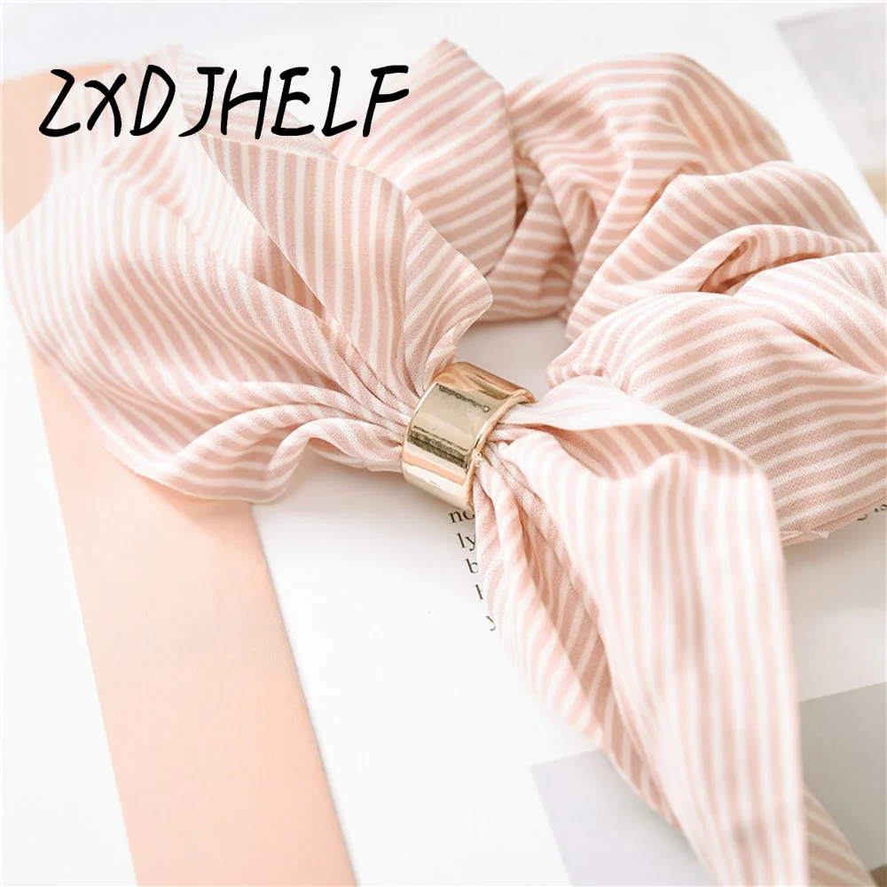 

ZXDJHELF Fashion Women Lovely Striped Bow Chiffon Elastic Hair Bands Elegant Rabbit Ears Scrunchies Girl's Hair Accessories F085