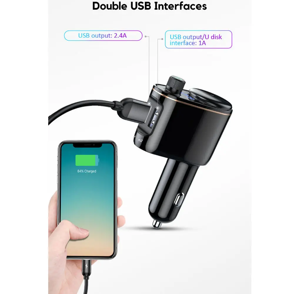 Baseus Bluetooth 4 2 MP3 автомобиля Dual USB Зарядное устройство 3.4A быстрой зарядки