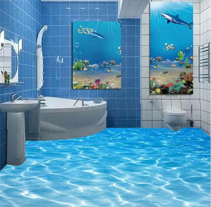 

[Self-Adhesive] 3D Sparkling Blue Sea 22 Non-slip Waterproof Photo Self-Adhesive Floor Mural Sticker WallPaper Mural Print Decal