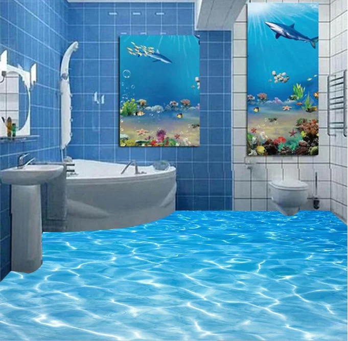 [Самоклеящаяся] 3D блестящая синяя морская 22 Нескользящая водонепроницаемая фото