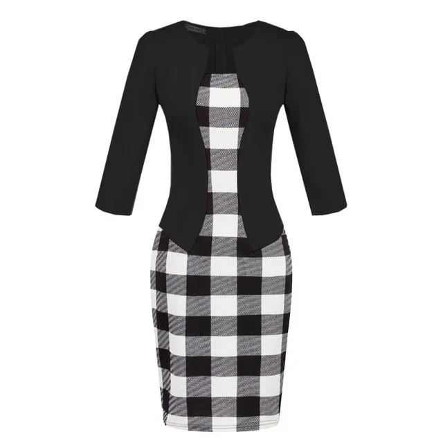 Весеннее платье, винтажное, офисное, Vestidos Renda, топы, карандаш, женская одежда, сексуальное, облегающее, для работы, одежда, вечерние, женское платье - Цвет: Big plaid Black