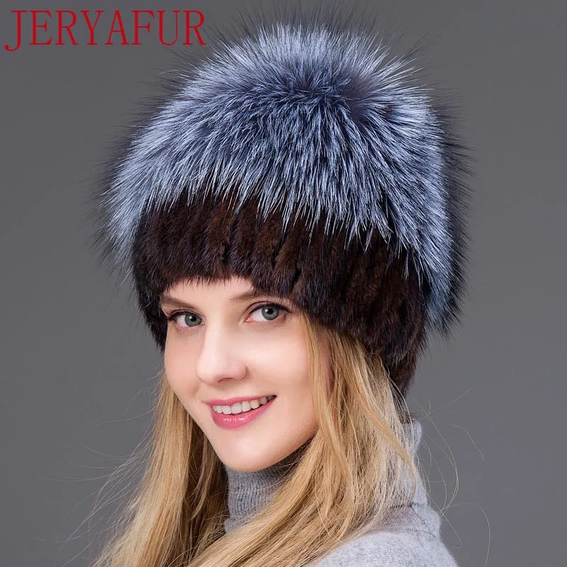 Jeryafur Новинка Женская меховая шапка женская зимняя Лыжная шапка теплая Защита уха норки и песца шапка волос ручной работы - Цвет: COLOR2