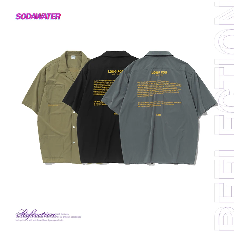 Женская уличная рубашка SODAWATER свободная с коротким рукавом и отложным воротником