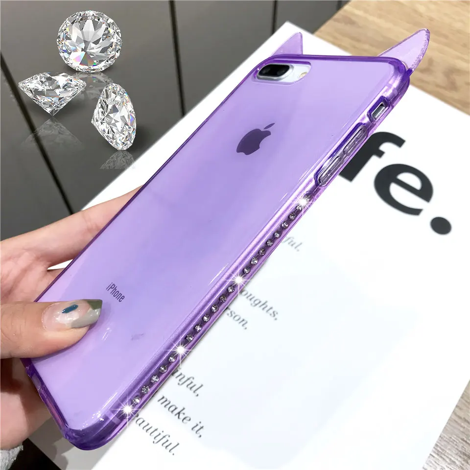 Чехол для iphone 7 Plus с рисунком кошачьих ушей и текстурой бриллиантов чехол из ТПУ