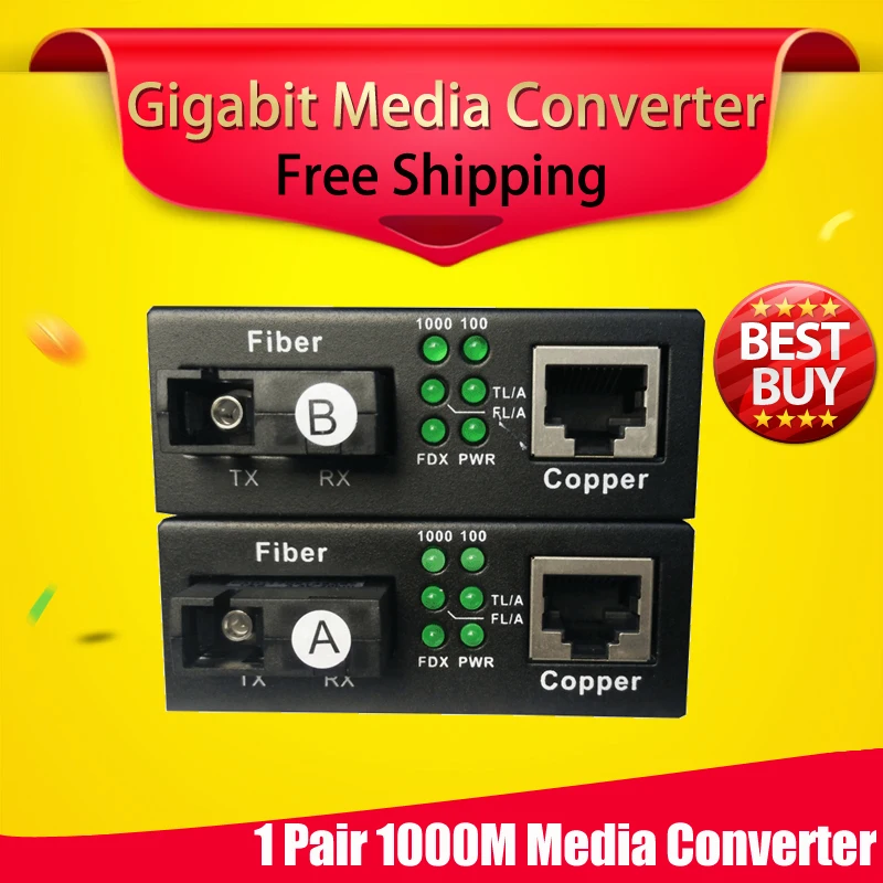 

free shipping 1 pair gigabit fibra optical to rj45 UTP media converter 1310/1550 fiber to ethernet switch fiber interruptor
