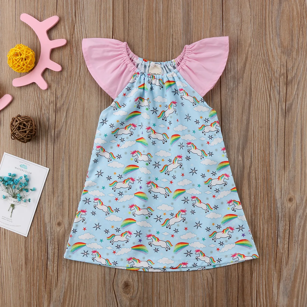 Платье для новорожденных девочек с принтом в виде единорога Повседневное платье