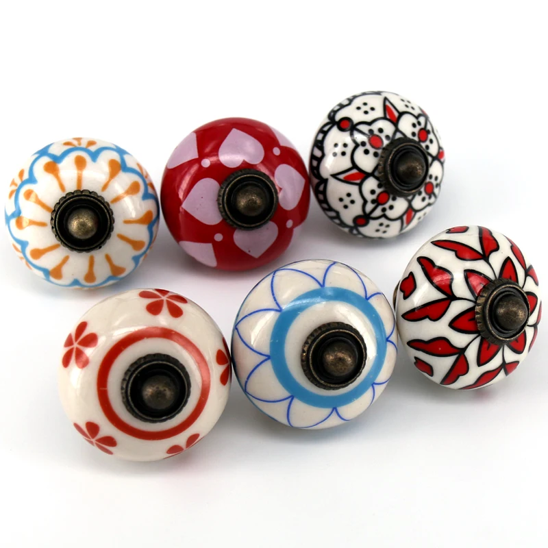 6 шт Разноцветные керамические ручки для ящиков и тянет шкафа потертый шикарный