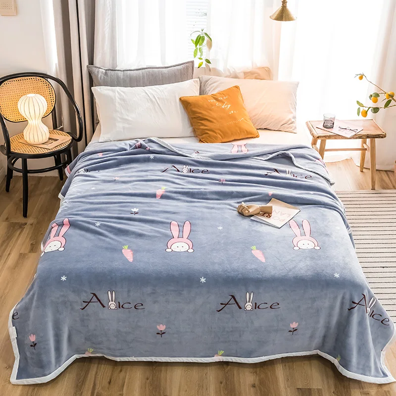 

Rabbit High quality Thicken plush bedspread blanket 200x230cm High Density Super Soft Flannel Blanket for the sofa/Bed/Car