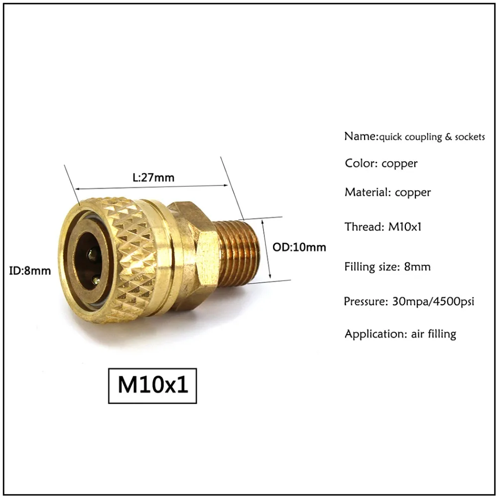 PCP ВВС Пейнтбол высокое давление Quick Disconnect Plug 8 мм M10x1 мужской нитки Air заправка