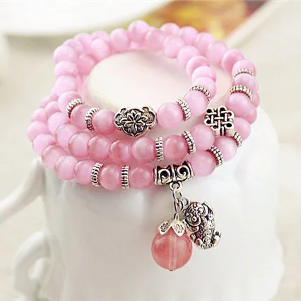 Женский браслет с натуральным опалом кошачий глаз Pixiu кулон в виде Будды бусы для