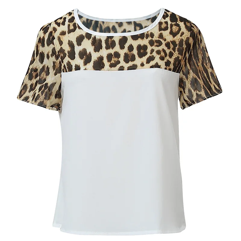 Leapord печати женские летние с коротким рукавом шить футболки черный и белый s-2xl