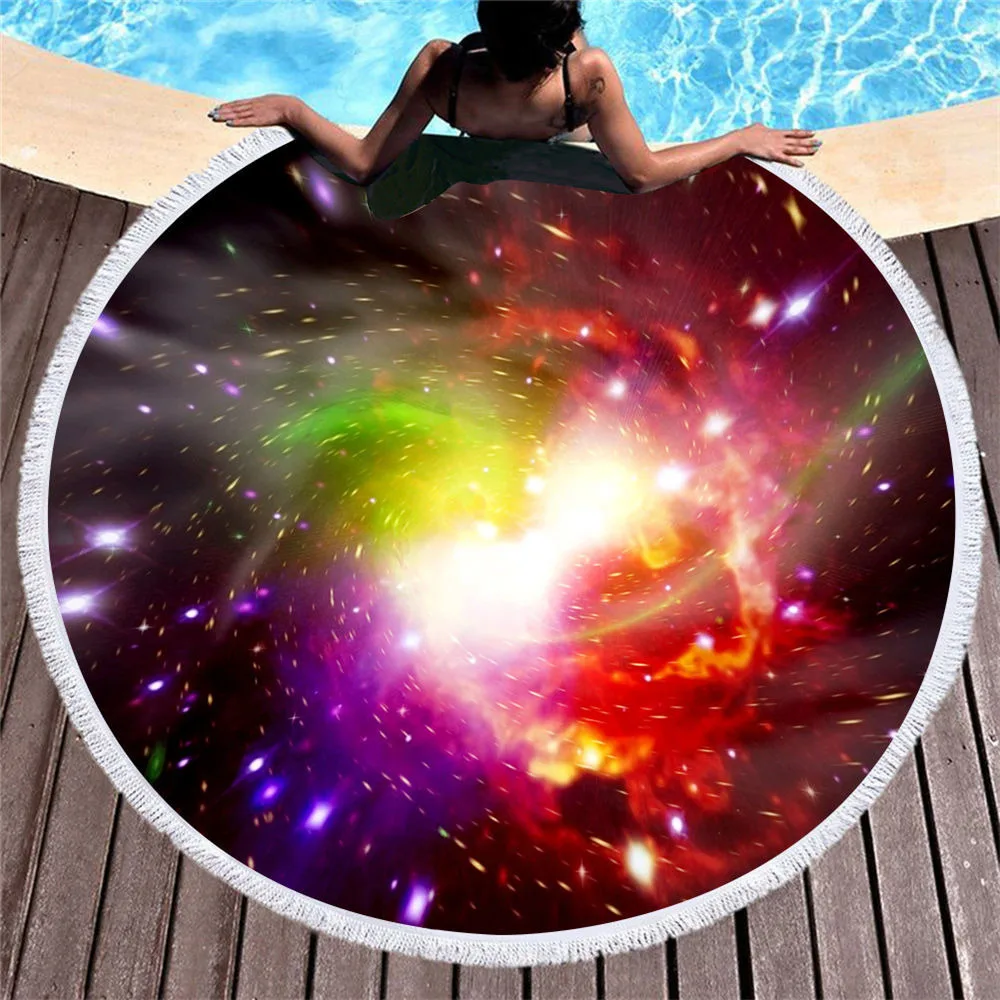 Colorful Starry Sky Round Beach Towel Beautiful Soft Microfiber Swimming Bikini Cover-up Blanket |