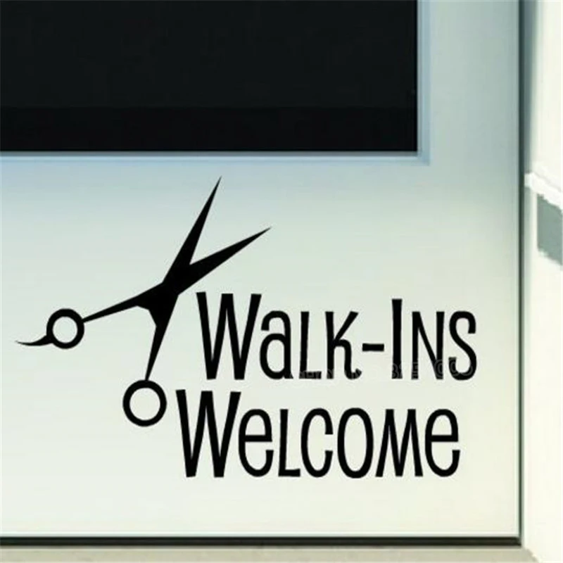 

Hairdressing decal vinyl wall Walk-ins Welcome hairdress Barbershop Shop Door Sign Wall Sticker Hair Shop Decorative H356