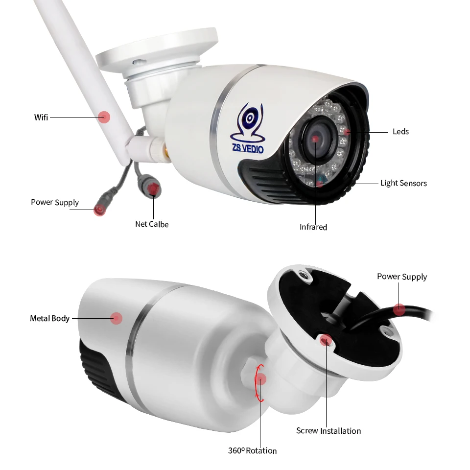 ZSVEDIO камеры наблюдения камера wifi ip безопасности full hd onvif Водонепроницаемая