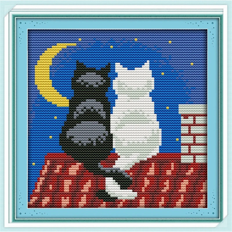 Набор для вышивки крестиком 11CT с черно белыми кошками вышивка животными 14ct