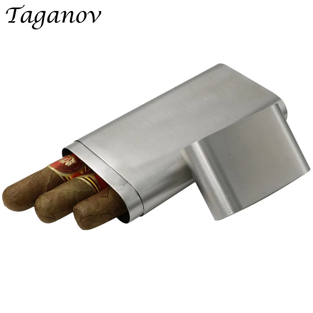 Новая модель, три трубки для сигар/коробка, матовая 304 нержавеющая сталь, портативные аксессуары для сигар для мужчин и мальчиков, подарок для путешествий, аксессуары для сигар