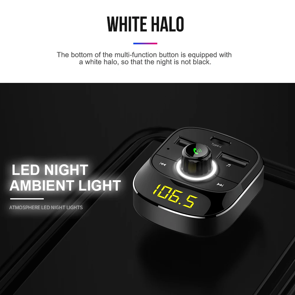 Vehemo 3.1A type-C Bluetooth автомобильный комплект MP3 Mic автомобильный для fm-излучателя двойной USB универсальный стерео с флеш-картой памяти TF