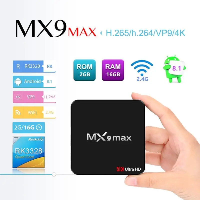 MX9 Max Android 8 1 Smart ТВ коробка RK3328 2G Оперативная память 16G Встроенная 2 4G WI FI 4 K Media player VP9