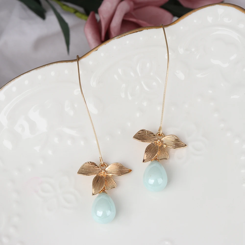 1 пара женские жемчужные серьги Орхидея цветы шалфея зеленый крючок Свадебные