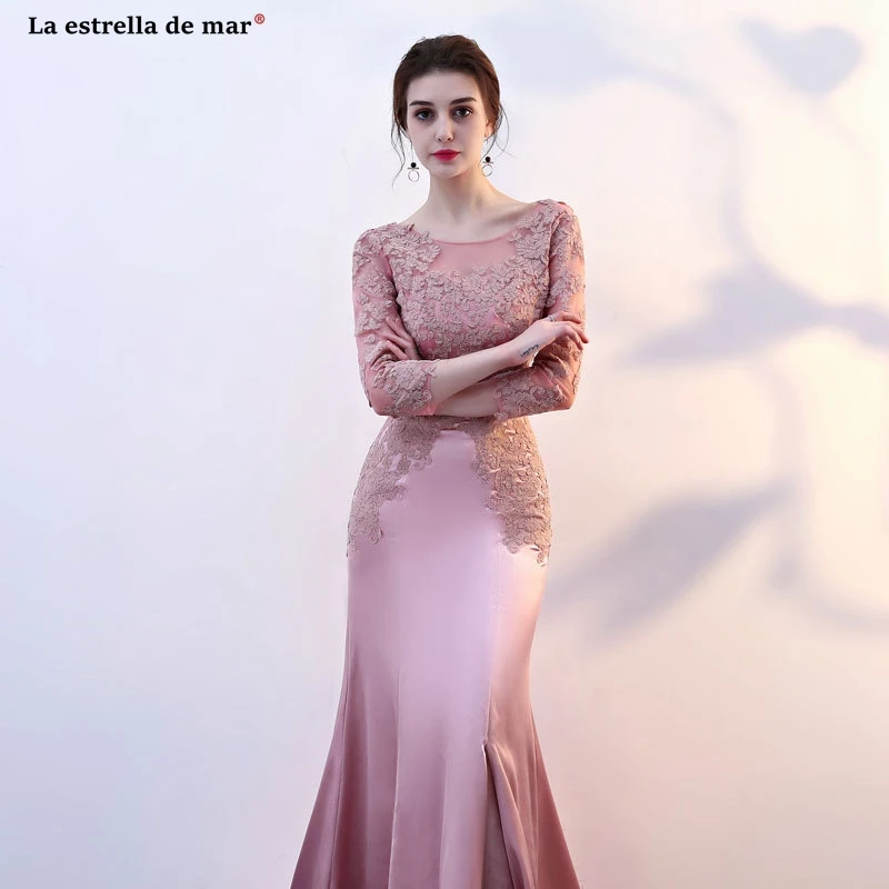 Vestido madrinha2019 Новое Кружевное Сексуальное розовое платье подружки невесты с длинными рукавами с русалочкой, длинное sukienka druhna pretty brautjungfernkl