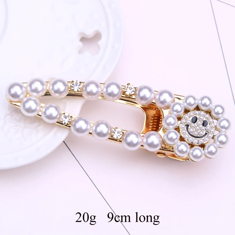 

pearl hair pin barrette perle smile face rhinestone hair clips hair jewelry wedding hair accessories haar sieraden