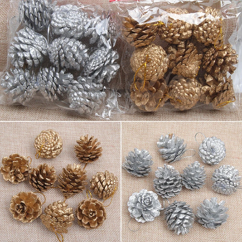 

JX-LCLYL 9Pcs Christmas Gold Pine Cones Baubles Xmas Tree Decoration Ornament Decor