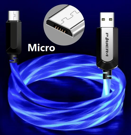 Micro-Blue Power4 с подсветкой Micro USB C зарядный кабель для iPhone samsung Led usb type-C зарядный провод для Lightning Apple светящийся кабель - Цвет: Micro-Blue