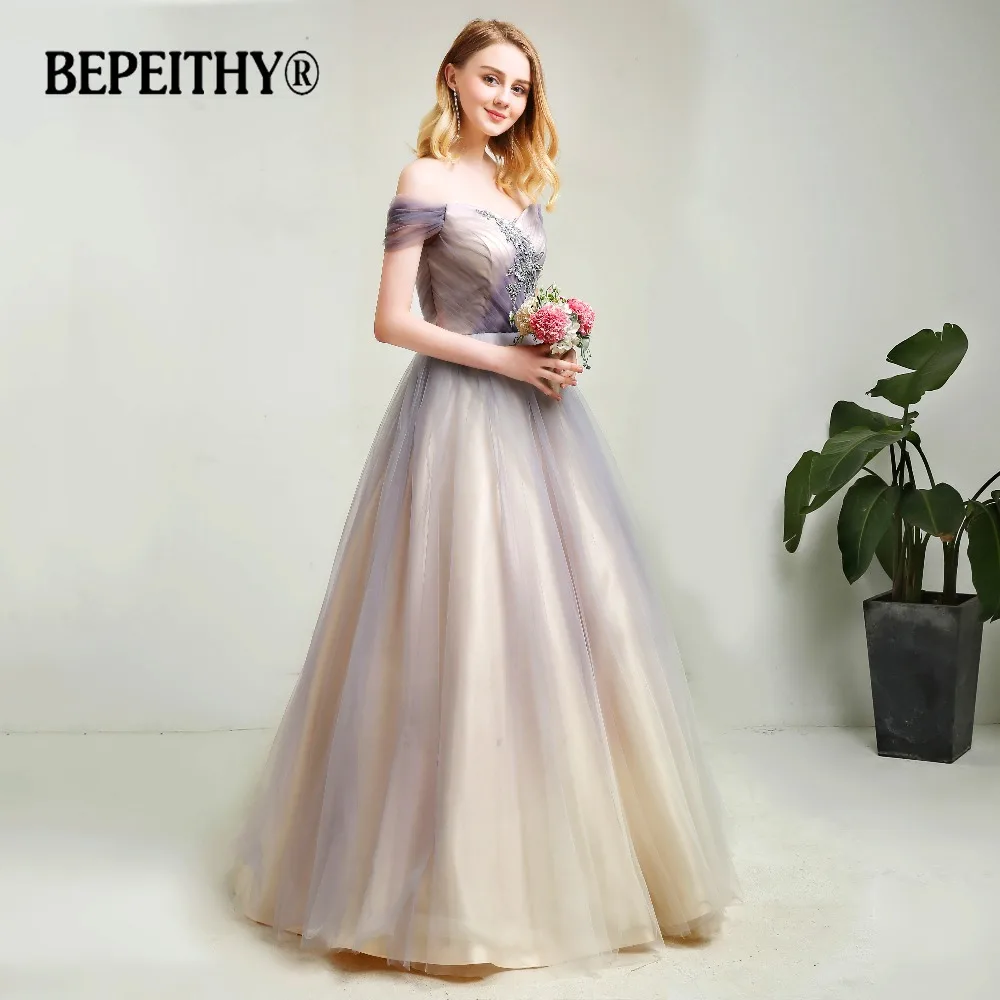 Новое поступление серое длинное вечернее платье из тюля с градиентом и кружевом