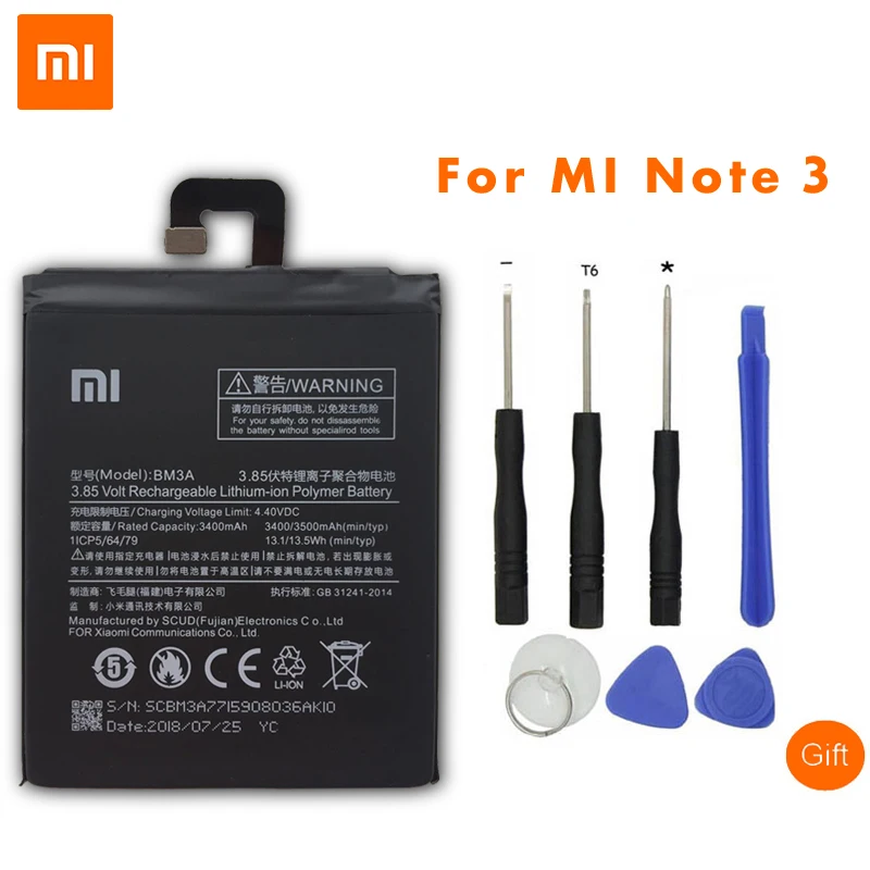 Xiao Mi оригинальный BM3A аккумулятор для телефона Xiaomi Note 3 запасная батарея 3300 мА/ч