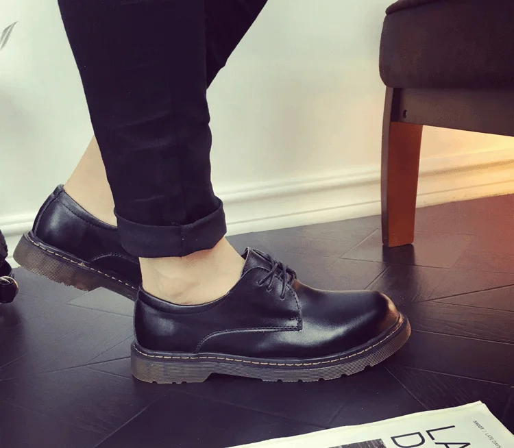 Men Round Toe Oxfords Shoes Men's Casual Lace-Up Low To Help Male Korean Version Anti-Skid Leather #C011 | Обувь